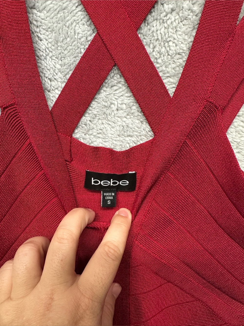 Bebe Y2K Red Bandage Bodycon Dress Strappy Cutout Back Mini Clubwear Going Out - Picture 3 of 9